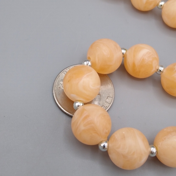 Coral Colored Marbled Gold Bead Necklace - Picture 9 of 14